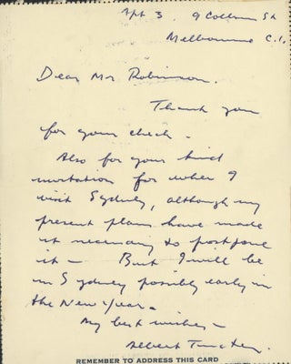 Correspondence From Albert Tucker To A James Robinson Esq.