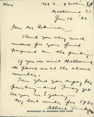 Correspondence From Albert Tucker To A James Robinson Esq.