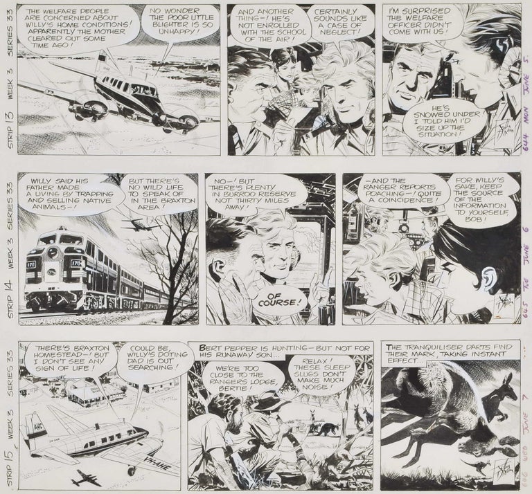 Item #CL194-156 Three Comic Strips From “Air Hawk And The Flying Doctors”. John Dixon, Aust.