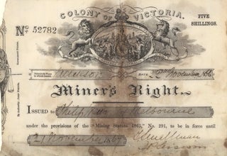 Item #CL194-30 Miner’s Right Issued To Philip Wells Of Melbourne [Gold-mining]. Samuel...