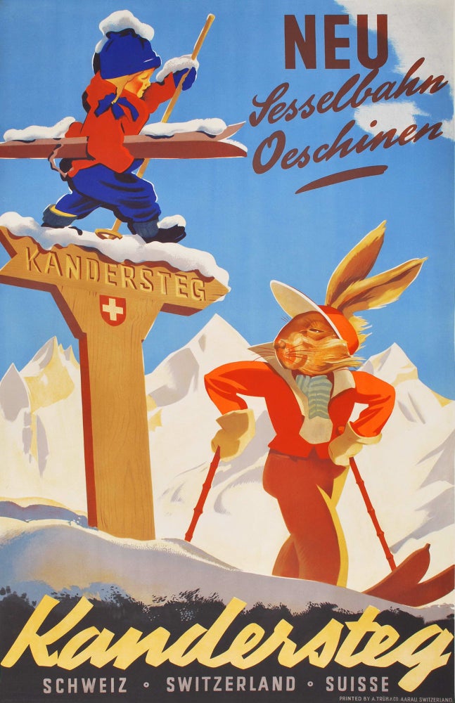 Item #CL197-53 Kandersteg [Skiing, Switzerland]. Willy Trapp, Swiss.