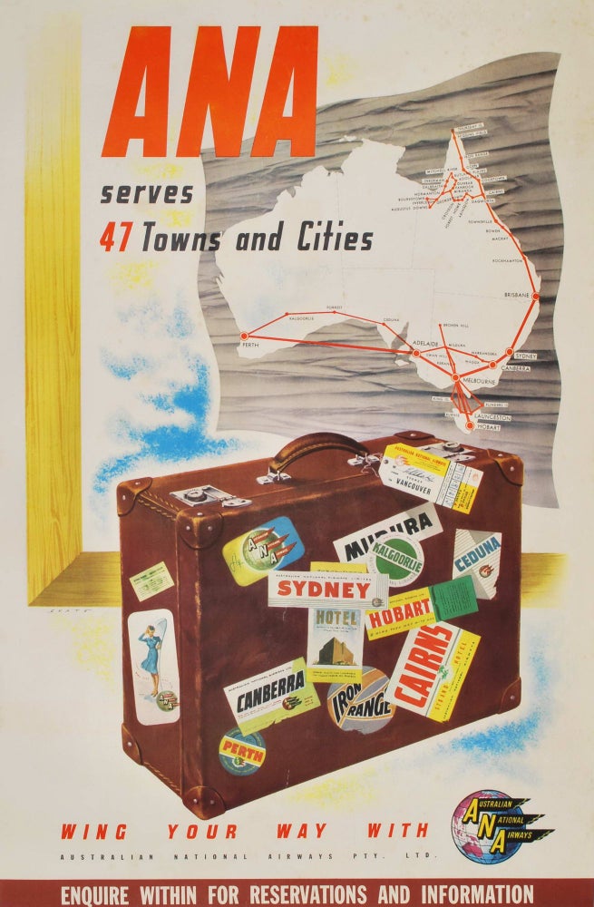 Item #CL197-61 ANA Serves 47 Towns And Cities. Ronald Clayton Skate, 1913–1990 Aust.
