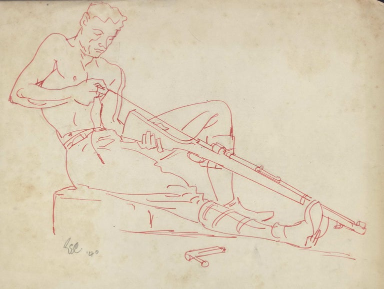 Item #CL198-119 [WWII Soldier Cleaning His Lee-Enfield .303 Rifle]. Robert Emerson Curtis, 1898–1996 Aust.