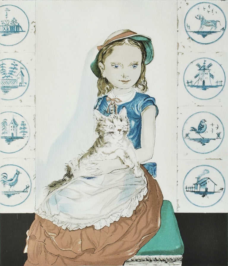 Item #CL198-156 Jeune Fille Assise Avec Un Chat [Young Girl With Cat]. Leonard Tsuguharu Foujita, 1886–1968 Japanese/French.