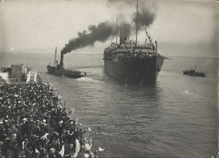 Item #CL198-64 WWI Australian Troopships Departing Melbourne. Josiah Earl Barnes, 1858–1921 Aust.
