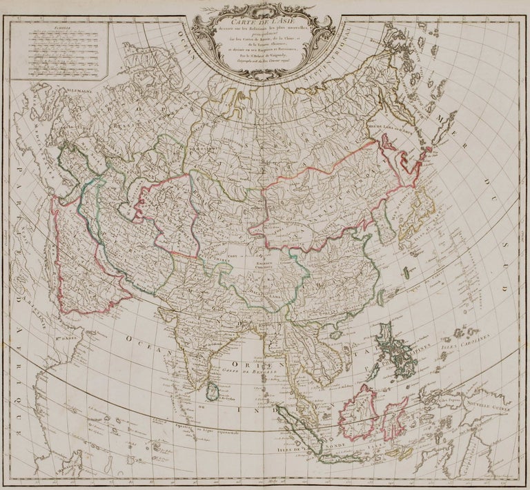 Item #CL199-7 Carte De L’Asie Dressee Sur Les Relations Les Plus Nouvelles. Didier Robert de Vaugondy, 1723–1786 French.