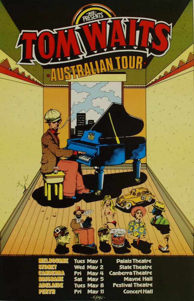 Item #CL200-114 Tom Waits. Australian Tour. Chris Grosz, b.1947 NZ.