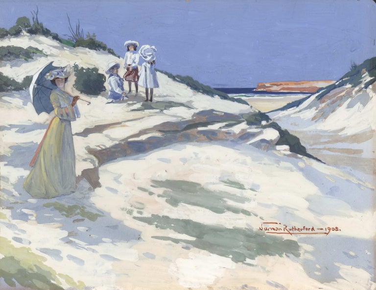 Item #CL201-23 [Beach Scene With Mother And Three Children]. Norman Rutherford, c1872–1941 Aust.
