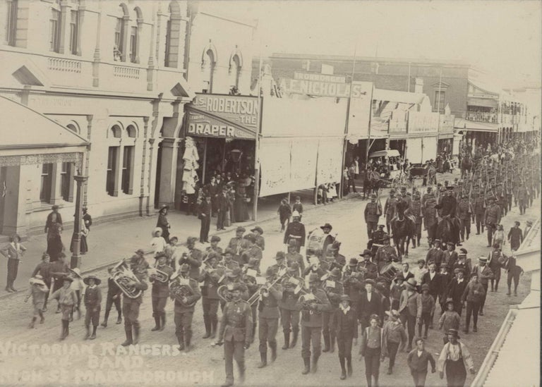 Item #CL203-23 Victorian Rangers And Band, High St, Maryborough [Victoria]. O F. Plucke, 1861–1948 Aust.