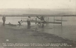 Item #CL206-27 Glenn Curtiss Starting In His Hydro-plane On First Successful Flight Ever...