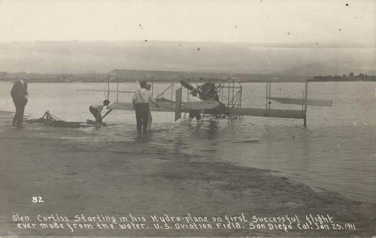 Item #CL206-27 Glenn Curtiss Starting In His Hydro-plane On First Successful Flight Ever Made From The Water
