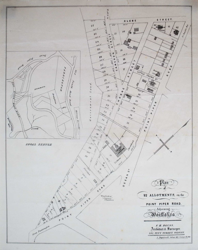 Item #CL207-3 Plan Of 42 Allotments On The Point Piper Road, Adjoining Woollahra [NSW]. John Degotardi, 1823–1882 Aust.