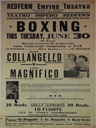 Item #CL209-46 Italian Featherweight Championship NSW, Boxing, Aldo Collangello (Redfern) vs...